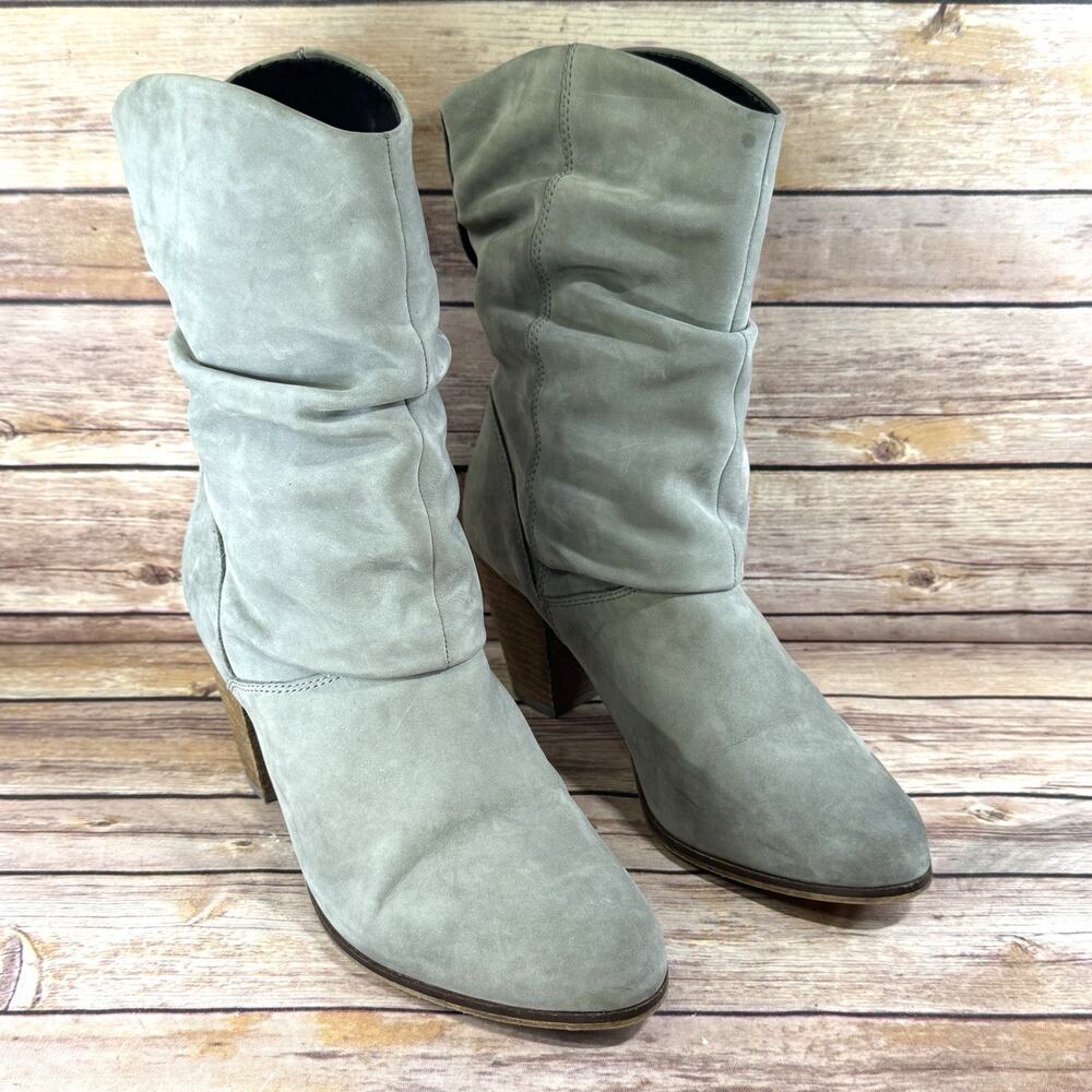 Aldo Womens Sage Green Soft Suede Stacked Heel Wood Stacked Heel Boots 10